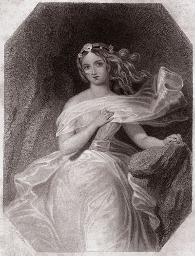 Miranda (The Tempest - La Tempete) v - „“ Galerie des femmes de Shakespeare, sbírka čtyřiceti pěti vážných portrétů prvních londýnských umělců, obohacená o kritické a literární poznámky“““ kolem roku 1838 – z „“ Galerie žen Shakespeara, od English School