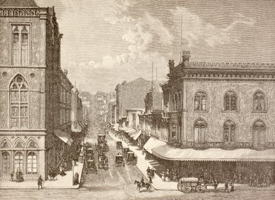 Montgomery Street, San Francisco v 80. letech 19. století (litho) od English School
