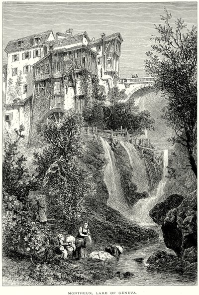 Montreux, Ženevské jezero (rytina) od English School