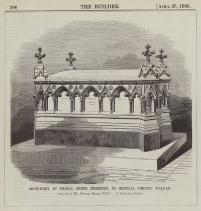 Památník generála Forstera Walkera na hřbitově Kensal Green Cemetery, navržený panem Edwardem Blore, FRS… (rytina) od English School