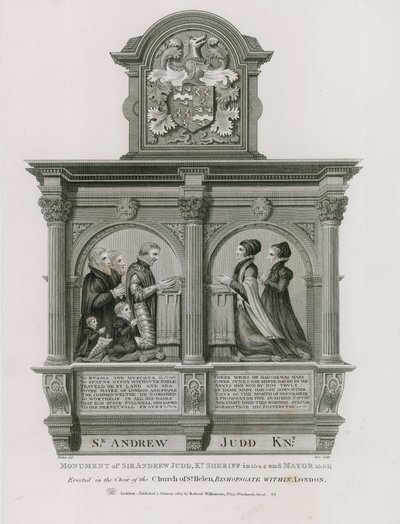 Památník Sir Andrew Judd, šerif a starosta, v St Helens Bishopsgate, Londýn od English School