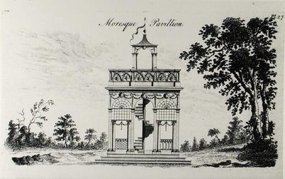Maurský pavilon, z „Grotesque Architecture, or Rural Amusement“, od Williama Wrighta, publikoval 1767 (rytina) (černobílá fotografie) od English School