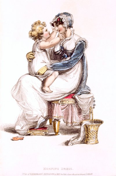 Ranní šaty, módní talíř z Ackermanns Repository of Arts od English School