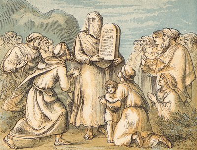 Moses Veiled (barevná rytina) od English School