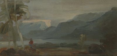 Horská krajina s postavami a dobytkem, dříve připisovaná J.M.W. Turner (1775-1851) a také připisován Peteru de Wint (1784-1849), 1806-07 (olej na papíře) od English School