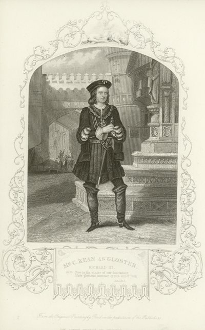 Pan C Kean jako Gloster, Richard III, Akt I, Scéna I od English School