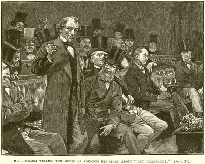Pan Disraeli vypráví Dolní sněmovně svůj příběh o suchém šampaňském od English School