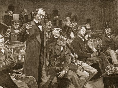 Pan Disraeli vypráví v Dolní sněmovně svůj příběh o "suchém šampaňském". od English School