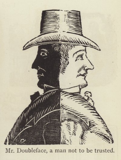 Pan Doubleface, muž, kterému nelze věřit (rytina) od English School