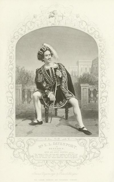 Pan E L Davenport jako Benedick, Mnoho povyku pro nic, dějství II, scéna iii od English School