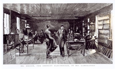 Edison (1847-1931), významný elektrotechnik, ve své laboratoři od English School