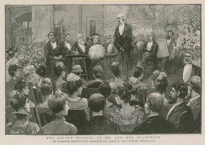 Pan Gladstone přebírá pamětní album v National Liberal Club od English School