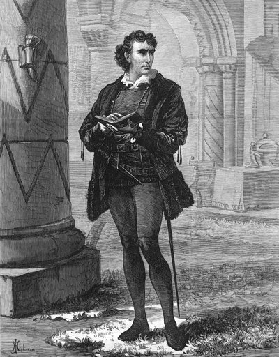 Pan Henry Irving jako Hamlet v divadle Lyceum od English School