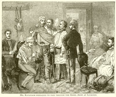 Pan Kavanagh se připravuje na průchod rebelskou armádou v Lucknow od English School