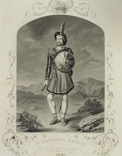 Mr Macready jako Macbeth, dějství I, scéna 3, ve hře Williama Shakespeara (1564-1616) od English School