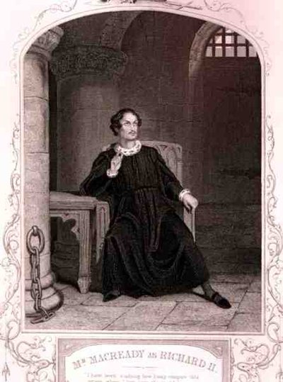 Mr Macready jako Richard II., V. dějství, scéna 5, ve hře Williama Shakespeara (1564-1616) vyrytý J. Rogersem (rytina) od English School