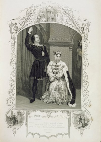 Pan Phelps jako Hamlet a slečna Glyn jako královna Gertruda, dějství III, scéna 4, v Hamletovi od Williama Shakespeara (1564-1616) od English School