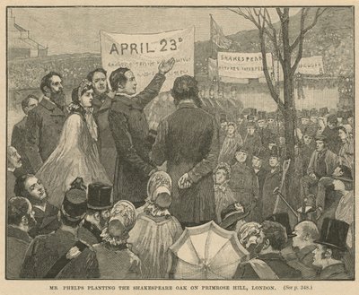 Pan Phelps sází Shakespearův dub na Primrose Hill v Londýně od English School