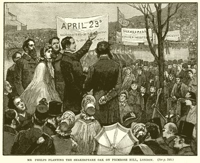 Pan Phelps sází Shakespearův dub na Primrose Hill v Londýně od English School