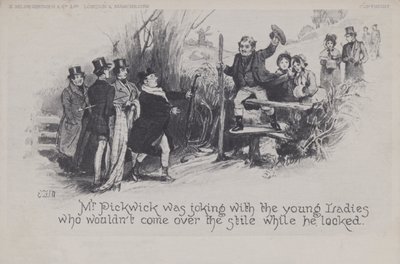 Pan Pickwick žertuje s mladými dámami (černobílá fotografie) od English School