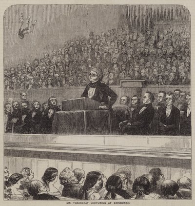 Pan Thackeray přednáší v Edinburghu (rytina) od English School