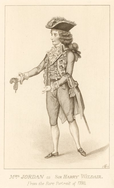 Paní Jordan jako sir Harry Wildair ze vzácného portrétu z roku 1788 od English School