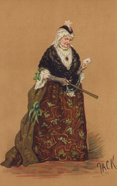 Paní Stirlingová jako paní Malapropová v komedii „Rivalové“ (barva litho) od English School