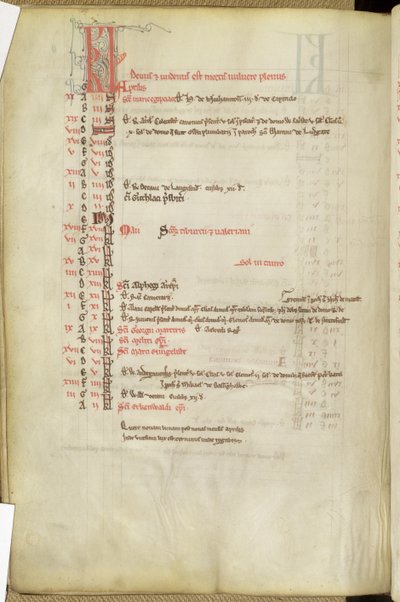 Ms.25512 fol.11v Kalendář dnů svatých, polovina 13. století od English School