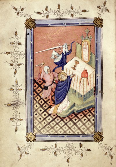Ms.49 f.18v St. Thomas of Canterbury (asi 1118-70) napaden dvěma rytíři, Horae, asi 1420-30 od English School