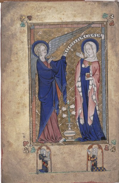 Ms 242 Folio 2v, Zvěstování Panně Marii, z Grey-Fitzpaynových hodin od English School