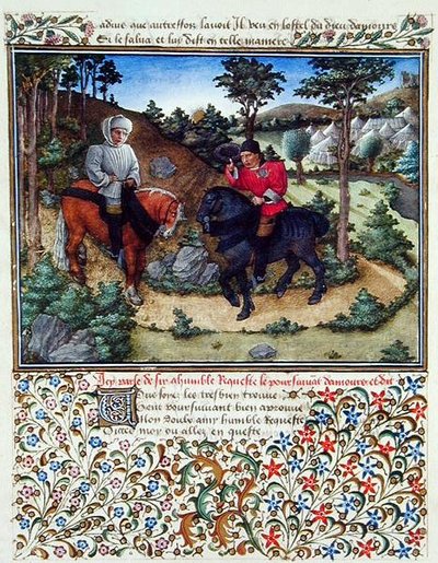 Ms. 2597 Na počátku dne se touha setkává s pokornou žádostí v údolí, kde jsou vztyčeny desky cti, faksimile vydání "Livre du Coeur d