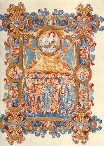 Ms 274 (Y-6) fol.158 Množství klanějící se Beránkovi, z misálu Roberta z Jumieges, asi 1016. od English School