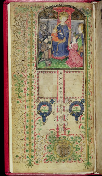 Ms 41-1950, f.2v: Věnovací stránka z Knihy hodin patřící Margaret Beauchamp, c.1424 od English School