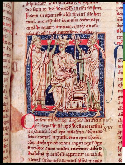 Ms 6712 (A.6.89) fol.129r Jindřich I. (1068-1135), miniatura z Flores Historiarum, Matthew Paris, 1250-52 od English School