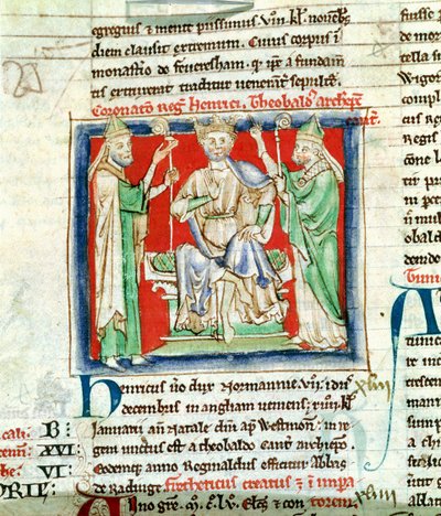 Ms 6712 (A.6.89) fol.135v Henry II (1133-89) miniatura z Flores Historiarum, Matthew Paris, 1250-52 od English School