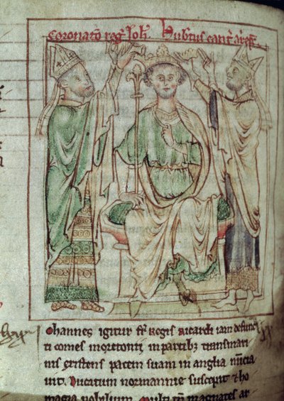 Ms 6712 (A.6.89) fol.144v King John (1167-1216), miniatura z Flores Historiarum, od Matthew Paris, 1250-52 od English School