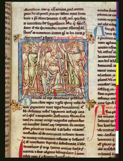 Ms 6712 (A.6.89) fol.53 Král Artuš, miniatura z Flores Historiarum, od Matthew Paris, kolem 1250-52 od English School