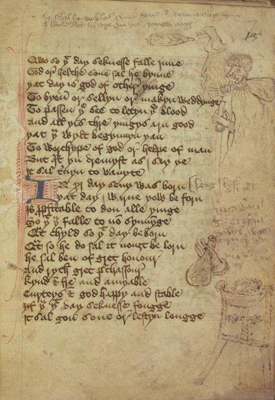 Ms. Harley 1735 fol.7r Stránka z lékařského zápisníku psaného ve střední angličtině (vellum) od English School