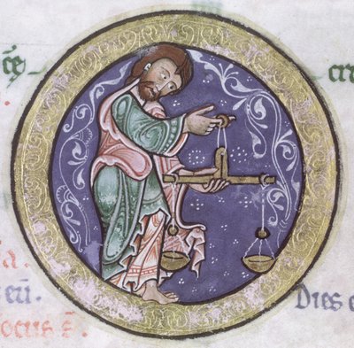 Paní Hunter 229 f.5r Libra, z Hunterian Psalter, c.1170 (pero, inkoust a tempera na pergamenu) (detail) od English School