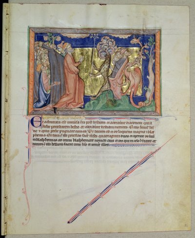 Ms L.A. 139-Lisboa fol.35 Lidé uctívající šelmu a draka, z Gulbenkianské apokalypsy, kolem 1265-70 od English School