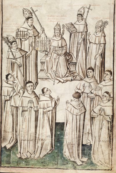 Paní Nová Coll 288, f4r. (Chaundlerův rukopis), Život Williama z Wykehamu od Thomase Chaundlera (pero, inkoust a tempera na pergamenu) od English School