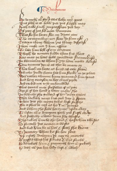Paní New Coll 314, f90v, The Canterbury Tales od Geoffreyho Chaucera (pero a inkoust na pergamenu) od English School
