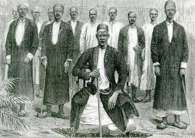 Mtesa, císař Ugandy a další náčelníci (litho) (černobílá fotografie) od English School