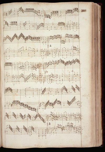 Mu Ms 168, str. 301: Stránka z Fitzwilliam Virginal a antologie klávesové hudby 16. a počátku 17. století (inkoust na papíře) od English School