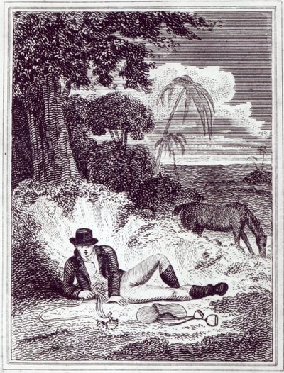 Mungo Park v Africe, ilustrace z knihy "Travels in the interior districts of Africa: performed in the years 1795, 1796, and 1797", vydané v roce 1816 (tisk) od English School