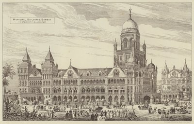 Obecní budovy, Bombay (rytina) od English School
