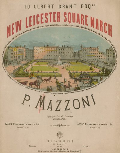 Hudební skóre pro New Leicester Square March od P Mazzoniho od English School