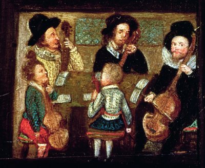 Hudebníci ve Wadley House, detail z knihy Život a smrt sira Henryho Untona (1557-96), kolem roku 1596 (viz také 99909) od English School