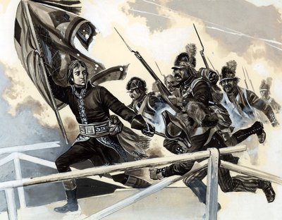 Napoleon vede svou armádu přes most v Lodi. od English School