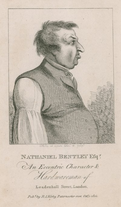 Nathaniel Bentley Esq, výstřední postava a železář z Leadenhall Street, Londýn od English School